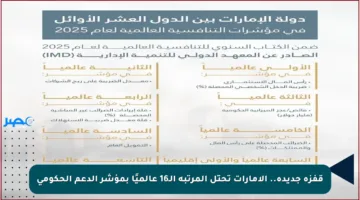قفزة جديدة.. الإمارات تحتل المرتبة الـ16 عالميًا بمؤشر الدعم الحكومي